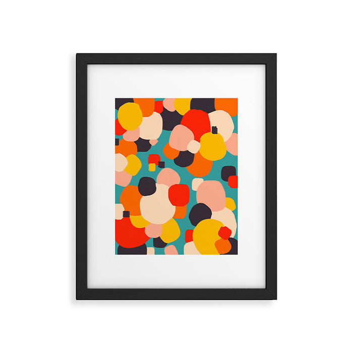 Happy Thoughts Rush In, Positivity Growth Mindset Abstract Painting, Colorful Retro Shapes Brush Strokes, Eclectic Bohemian Fun Celebration Confetti Framed Art Print Gallery Image 1