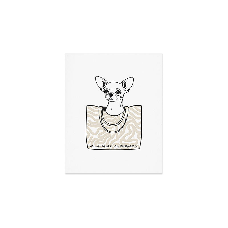 He Who Should Not Be Bagged | Cute Dog Chihuahua Fashion Quote Line Art, Pet Animal Movie Pun Funny, Typography Letters Phrase Dialogue Words, Contemporary Modern Minimal Patterned Bag Art Print Gallery Image 1