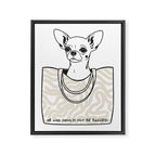He Who Should Not Be Bagged | Cute Dog Chihuahua Fashion Quote Line Art, Pet Animal Movie Pun Funny, Typography Letters Phrase Dialogue Words, Contemporary Modern Minimal Patterned Bag Framed Canvas Print Gallery Image 6