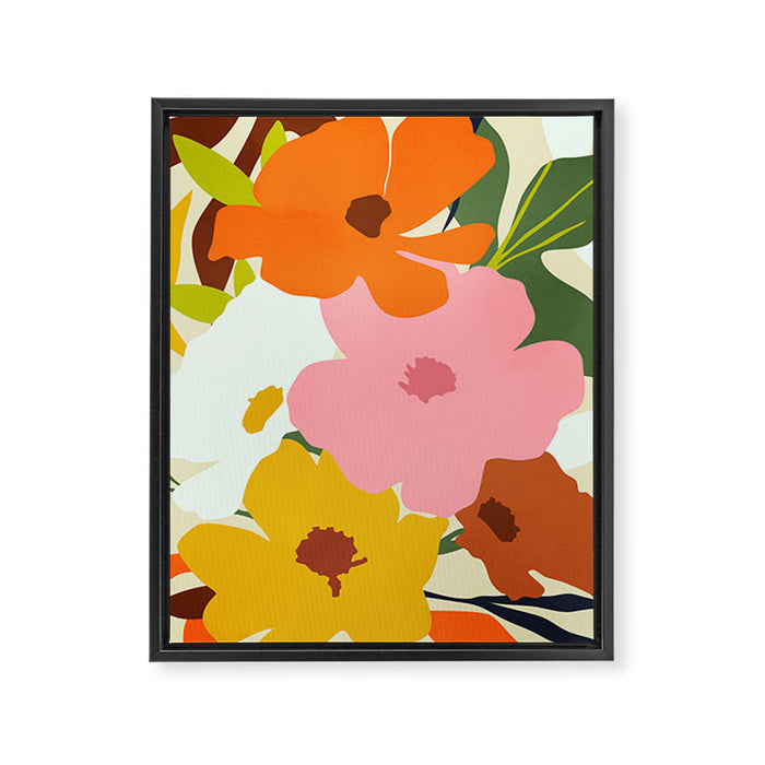 Hello Spring, Floral Nature Pastel Botanical Painting, Bohemian Mid-Century Contemporary Eclectic Plants Garden Framed Canvas Print Gallery Image 1
