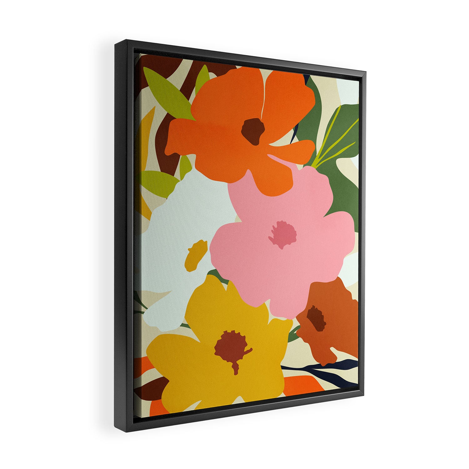 Hello Spring, Floral Nature Pastel Botanical Painting, Bohemian Mid-Century Contemporary Eclectic Plants Garden Framed Canvas Print Gallery Image 2