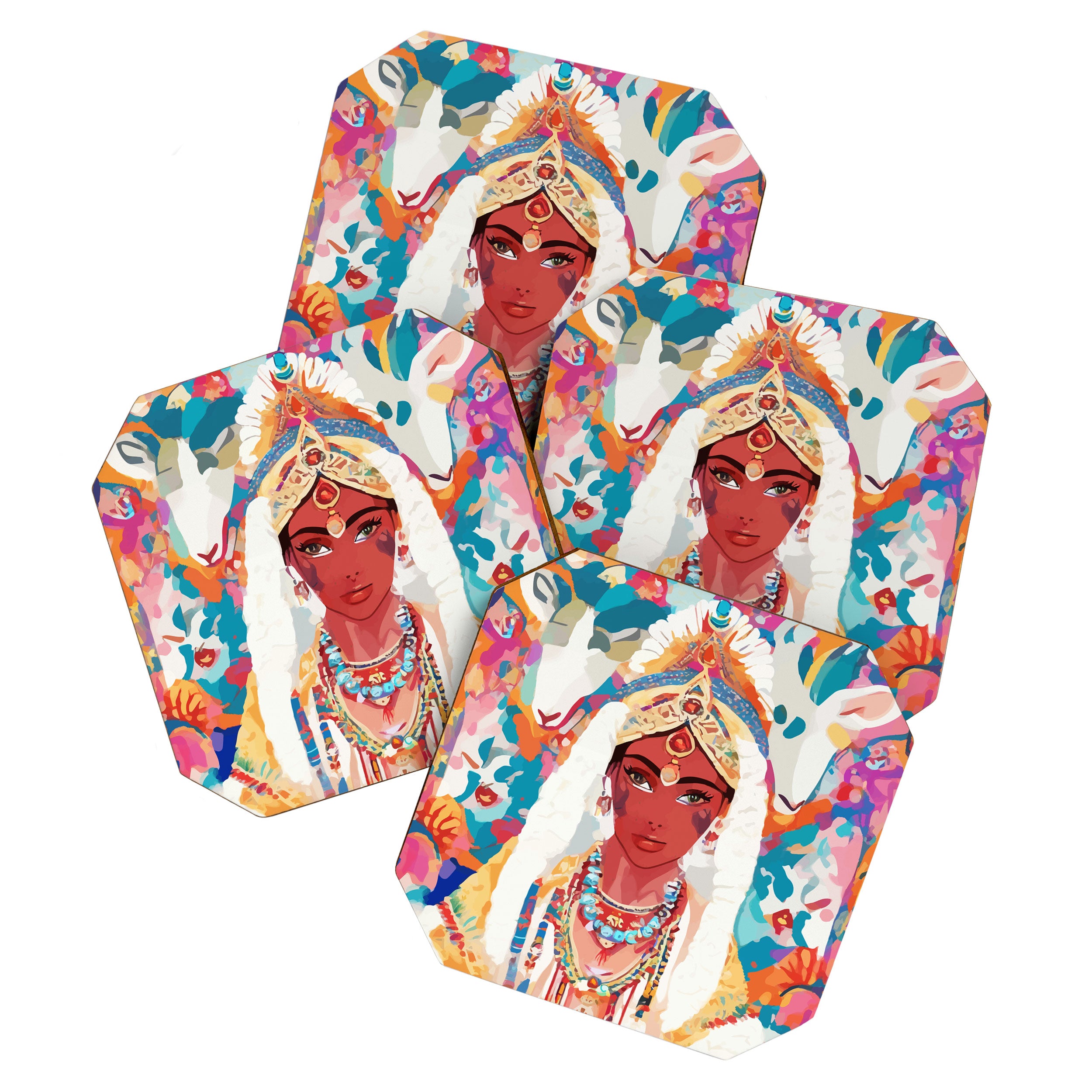 Her Highness, Royal Princess Royalty Queen, Boss Lady Brown Girl Boss, Bohemian Eclectic Heir Empower Portrait Coaster Gallery Image 1