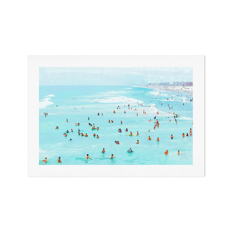 Hot Summer Day | Beachy Watercolor Painting | Ocean Sea Surf Swim | Vacation Travel Staycation Waves Art Print Gallery Image 1