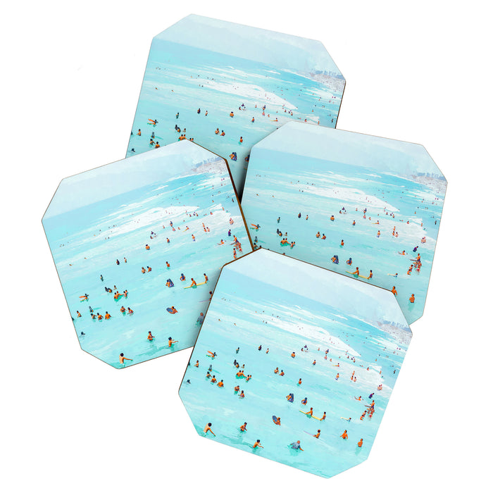 Hot Summer Day | Beachy Watercolor Painting | Ocean Sea Surf Swim | Vacation Travel Staycation Waves Coaster Gallery Image 1