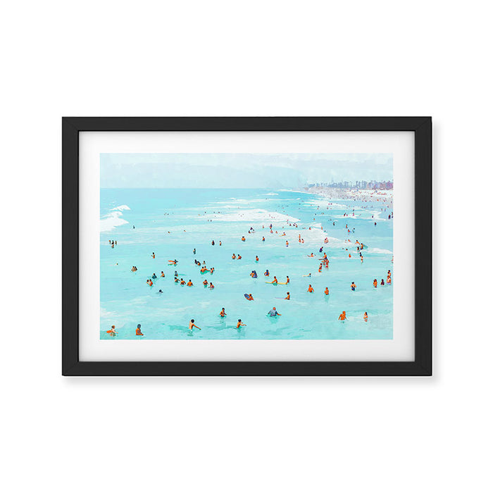 Hot Summer Day | Beachy Watercolor Painting | Ocean Sea Surf Swim | Vacation Travel Staycation Waves Framed Art Print Gallery Image 1