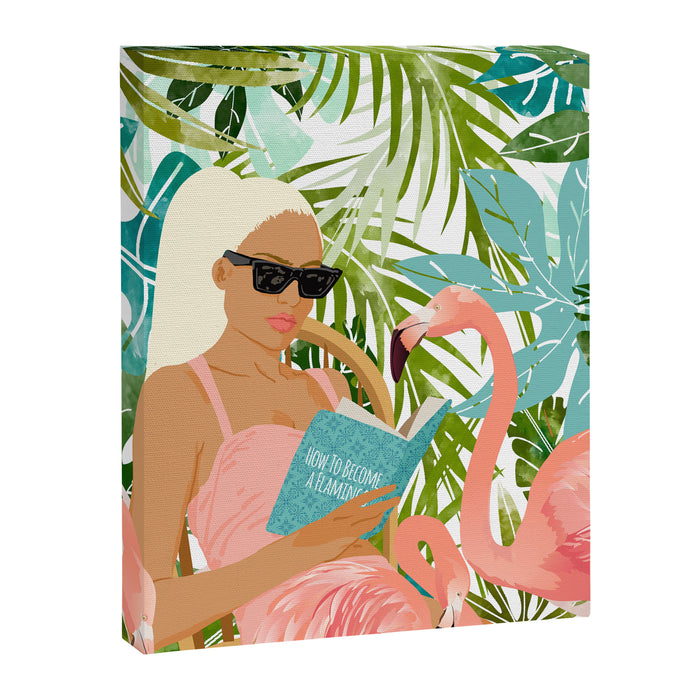 How To Become a Flamingo Illustration, Human Nature Connection, Woman Fashion Travel Canvas Print Gallery Image 1