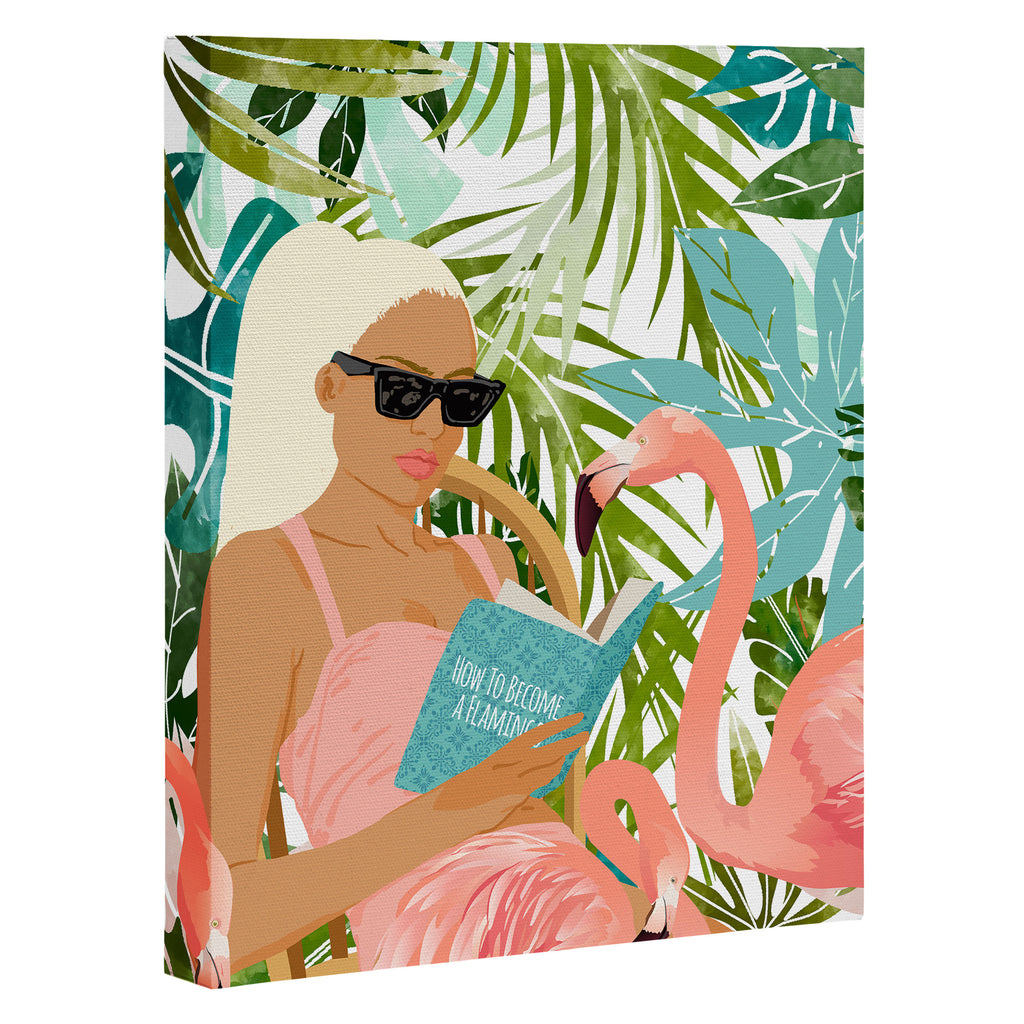 How To Become a Flamingo Illustration, Human Nature Connection, Woman Fashion Travel Canvas Print Gallery Image 3