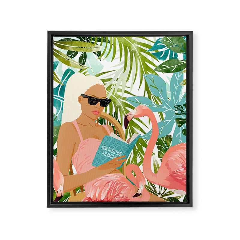 How To Become a Flamingo Illustration, Human Nature Connection, Woman Fashion Travel Framed Canvas Print Gallery Image 6