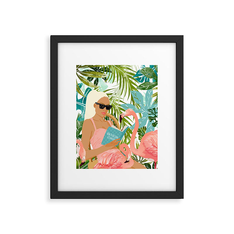 How To Become a Flamingo Illustration, Human Nature Connection, Woman Fashion Travel Framed Art Print Gallery Image 5