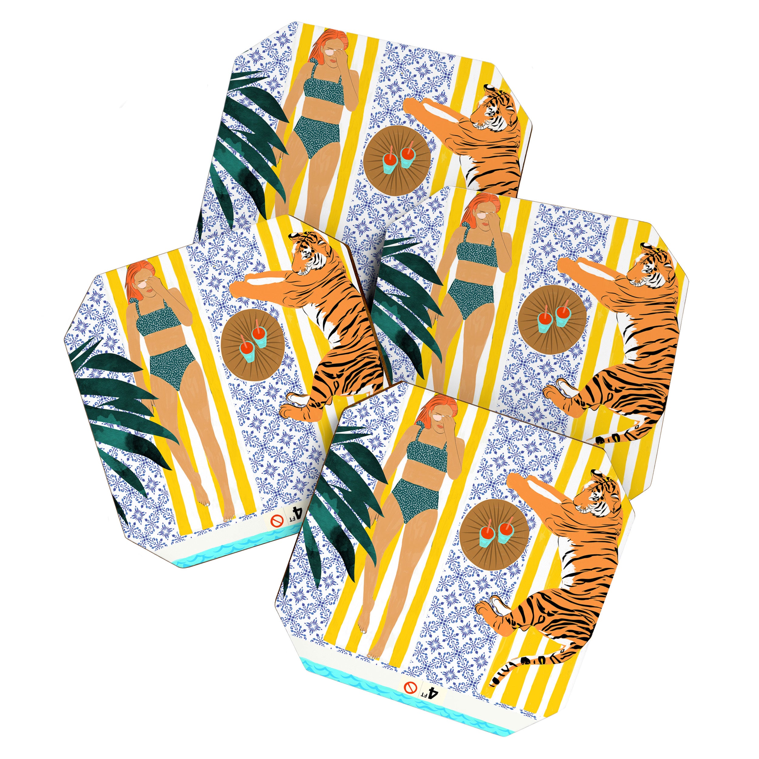 How To Vacay With Your Tiger, Human Animal Connection Illustration, Tropical Travel Morocco Painting Coaster Gallery Image 1