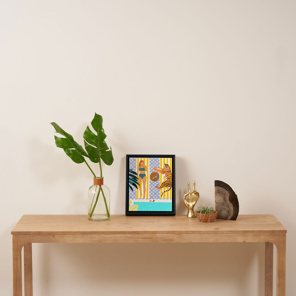 How To Vacay With Your Tiger, Human Animal Connection Illustration, Tropical Travel Morocco Painting Framed Canvas Print Gallery Image 4