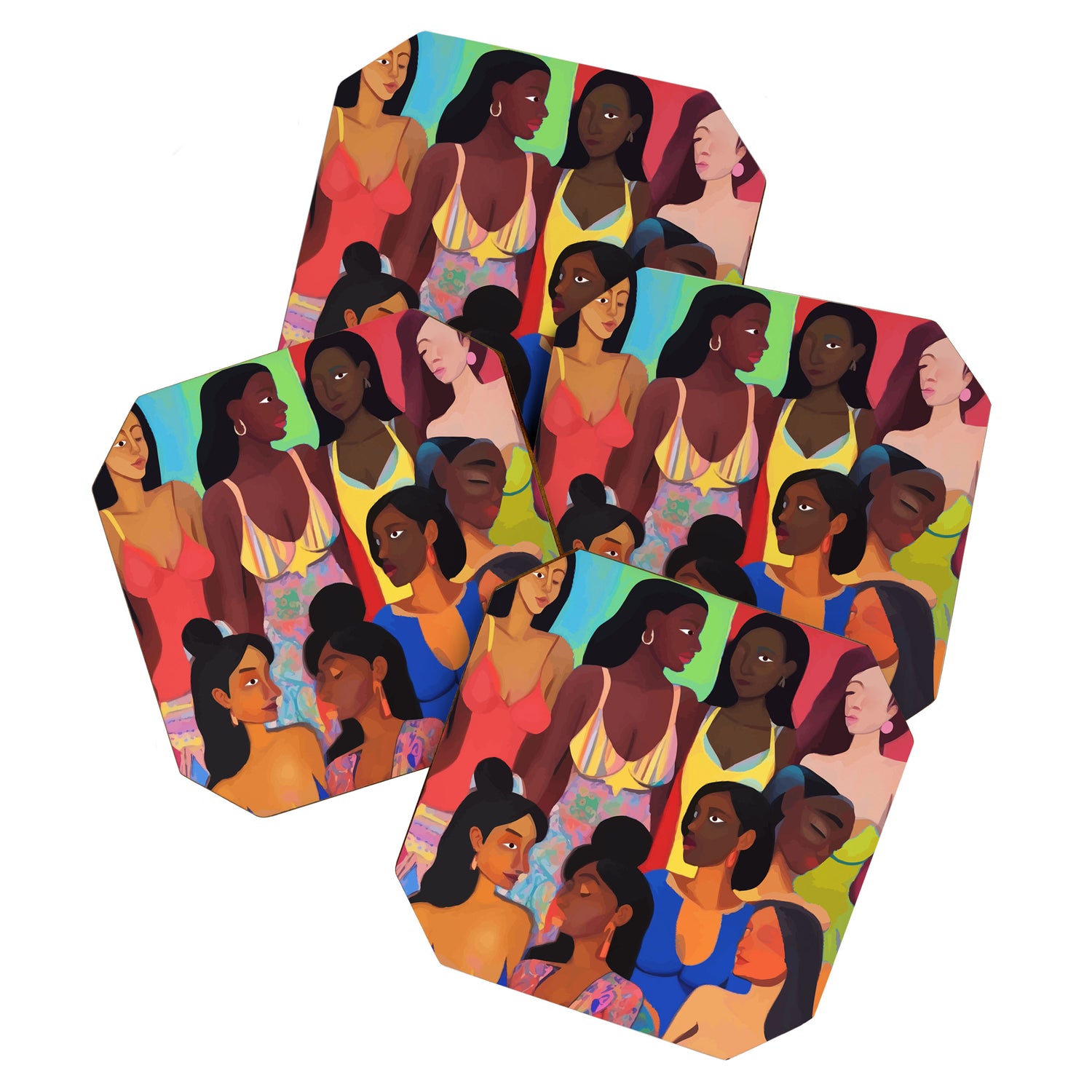 Identities, Woman Equality Human Rights, Female Individuality Feminist People, Friends Eclectic Bohemian Fashion Rustic Support System Painting  Coaster Gallery Image 1