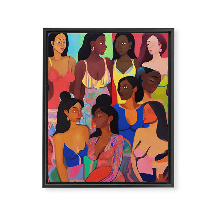 Identities, Woman Equality Human Rights, Female Individuality Feminist People, Friends Eclectic Bohemian Fashion Rustic Support System Painting  Framed Canvas Print Gallery Image 1