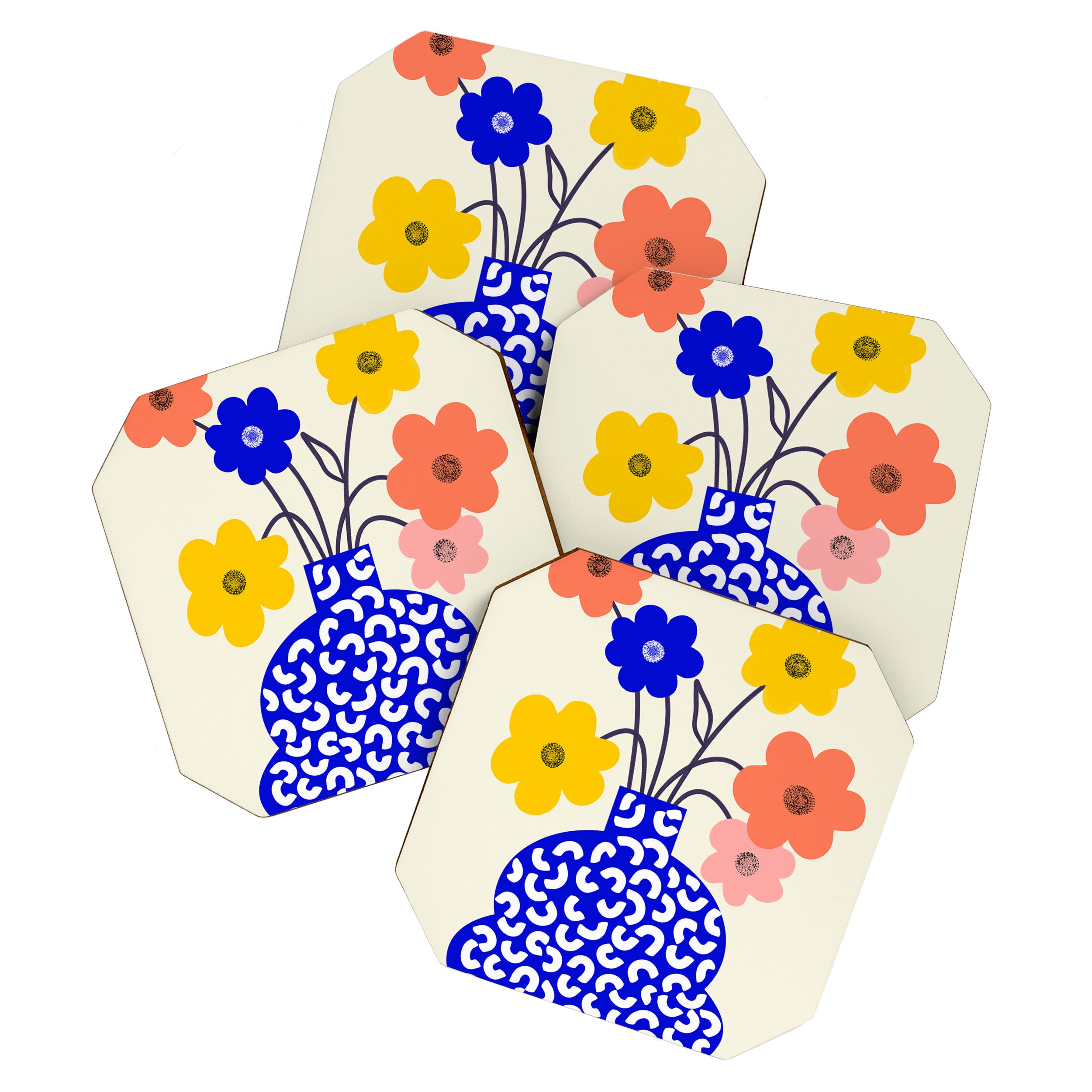 Inheritance, Flower Pot Botanical Floral, Eclectic Bohemian Concept Pop of Color, Dopamine Positivity Plants Nature Heredity Contemporary Coaster Gallery Image 1