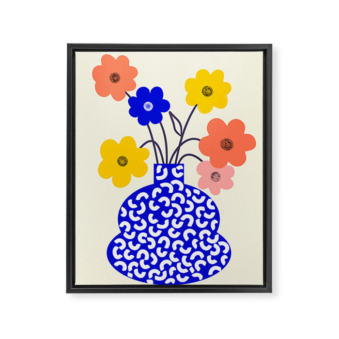 Inheritance, Flower Pot Botanical Floral, Eclectic Bohemian Concept Pop of Color, Dopamine Positivity Plants Nature Heredity Contemporary Framed Canvas Print Gallery Image 1