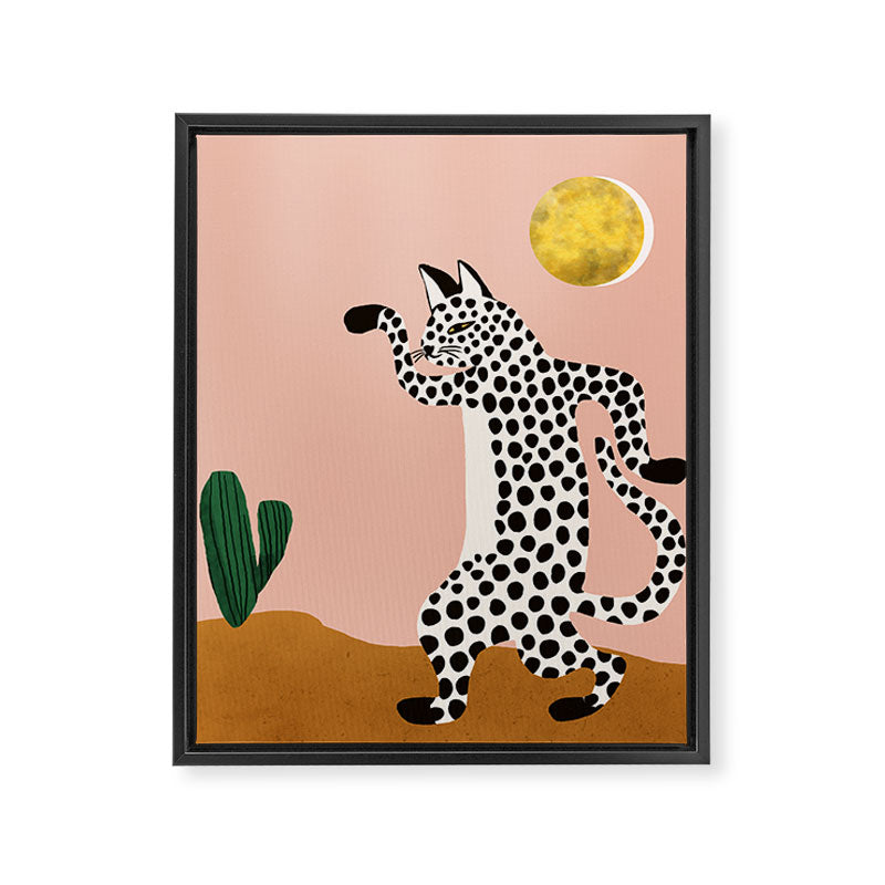 Jazzy Wild Cat, Dancing Leopard Animals Pets, Wildlife Bengal Cats Exotic, Cheetah Jungle Pastel Whimsical, Quirky Bohemian Modern Eclectic Framed Canvas Print Gallery Image 6