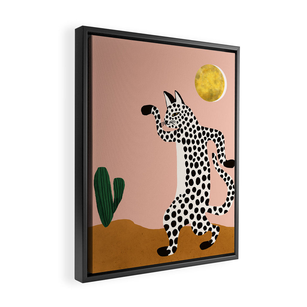 Jazzy Wild Cat, Dancing Leopard Animals Pets, Wildlife Bengal Cats Exotic, Cheetah Jungle Pastel Whimsical, Quirky Bohemian Modern Eclectic Framed Canvas Print Gallery Image 2