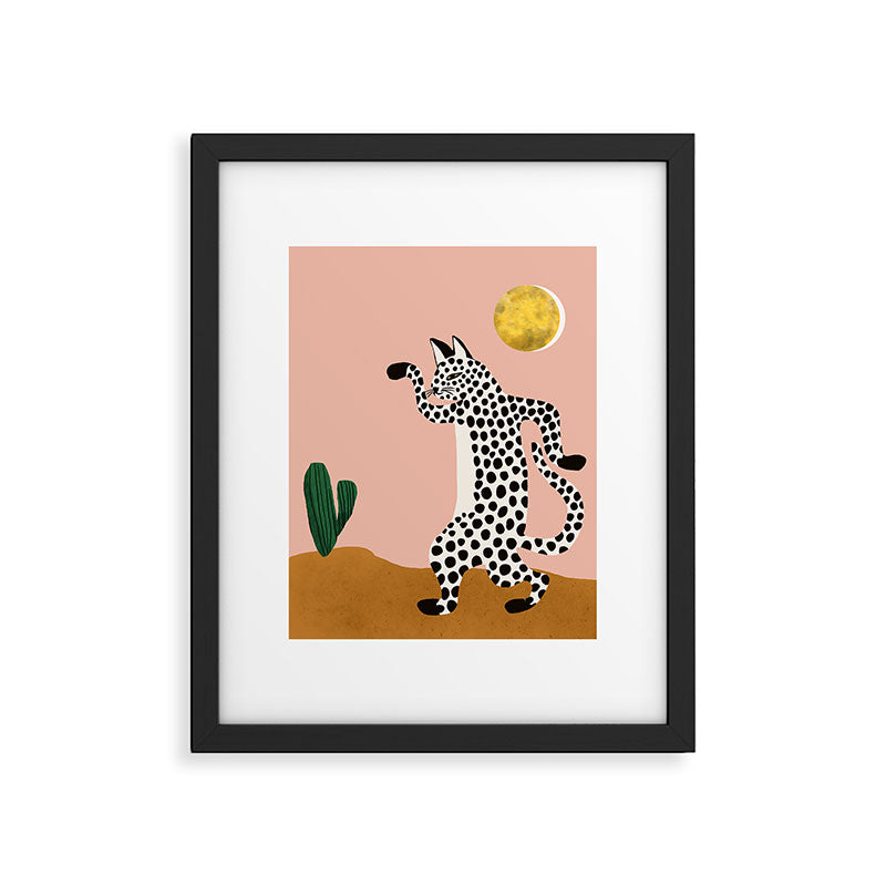 Jazzy Wild Cat, Dancing Leopard Animals Pets, Wildlife Bengal Cats Exotic, Cheetah Jungle Pastel Whimsical, Quirky Bohemian Modern Eclectic Framed Art Print Gallery Image 5