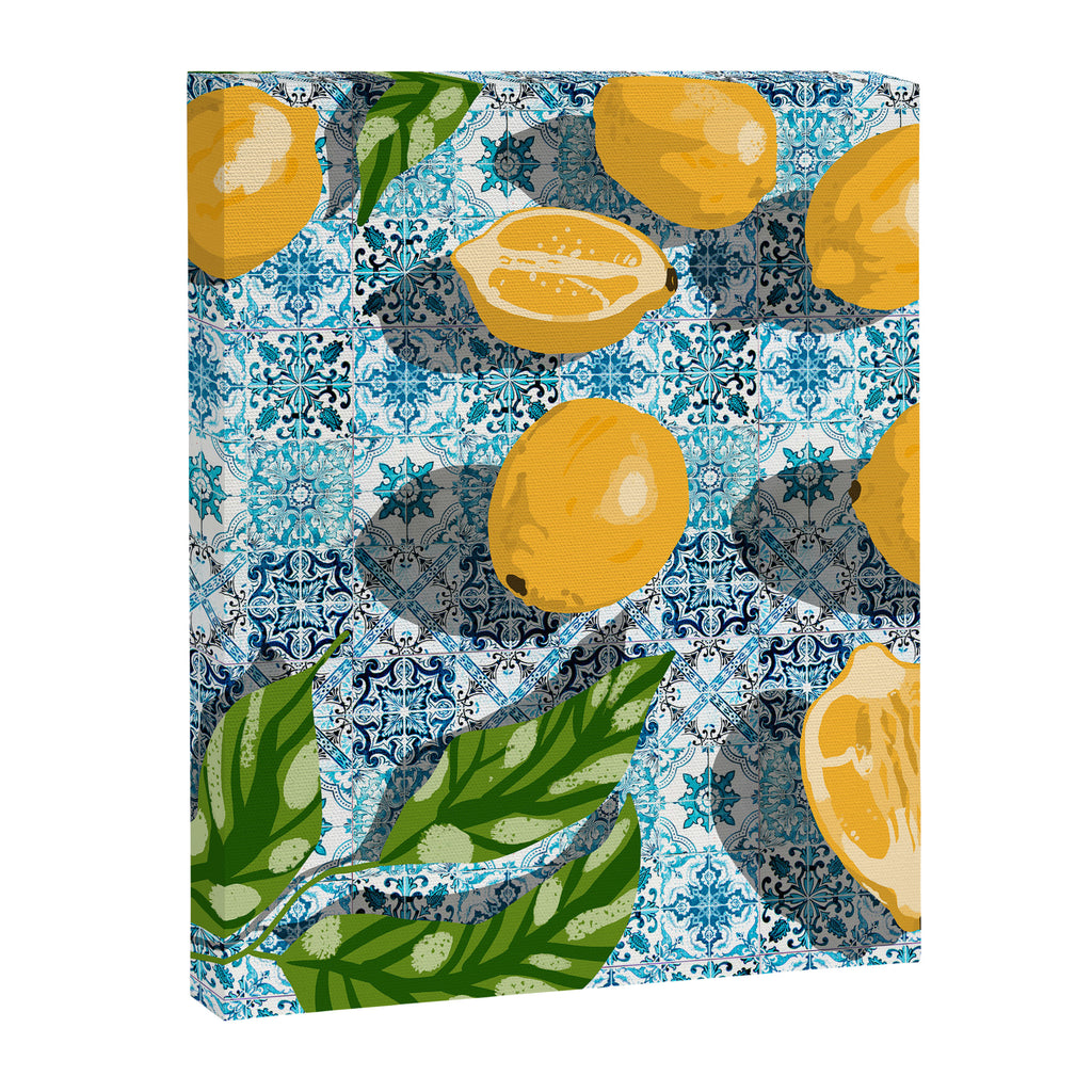 Juicy Lemons on Blue Moroccan Tiles Canvas Print Gallery Image 8