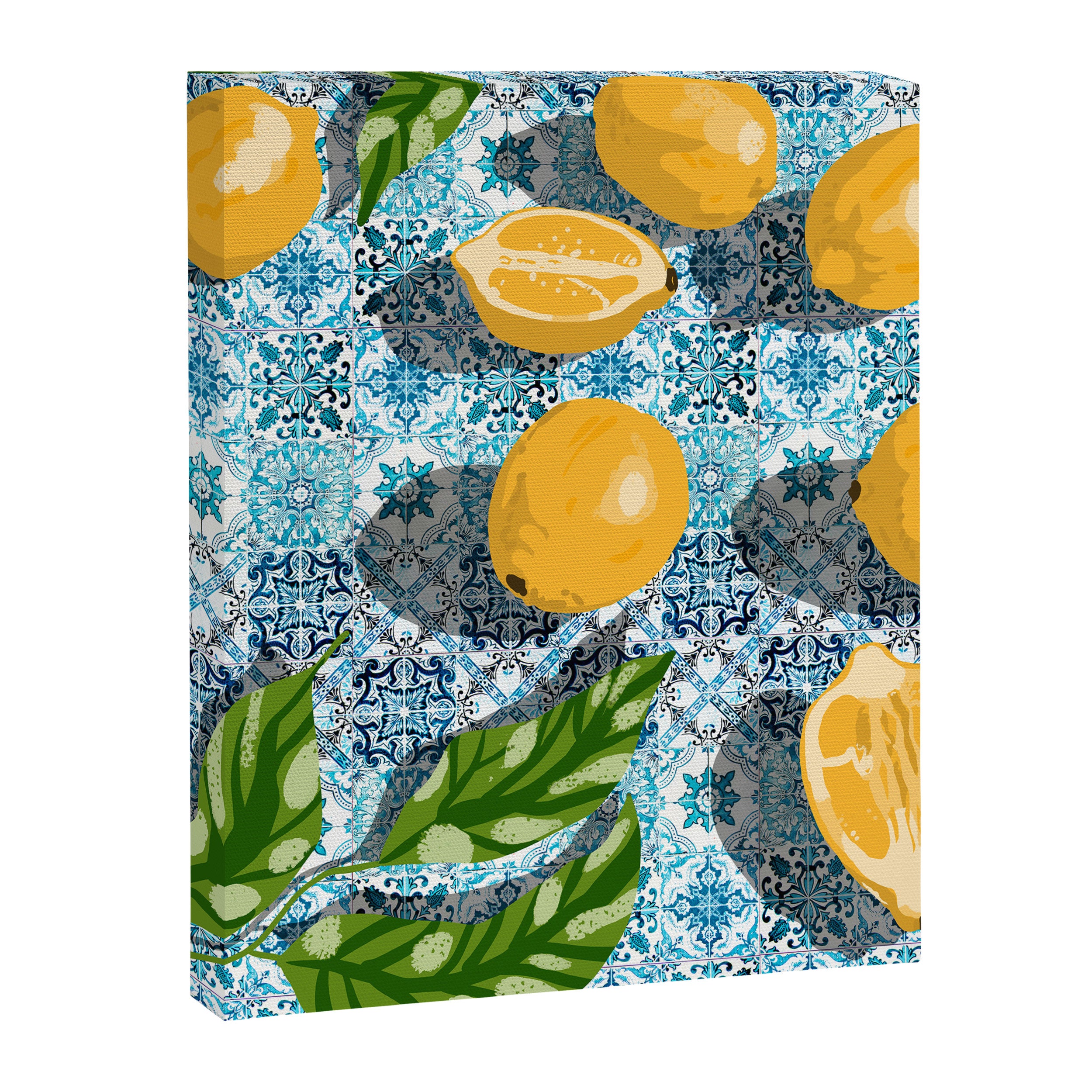Juicy Lemons on Blue Moroccan Tiles Canvas Print Gallery Image 8