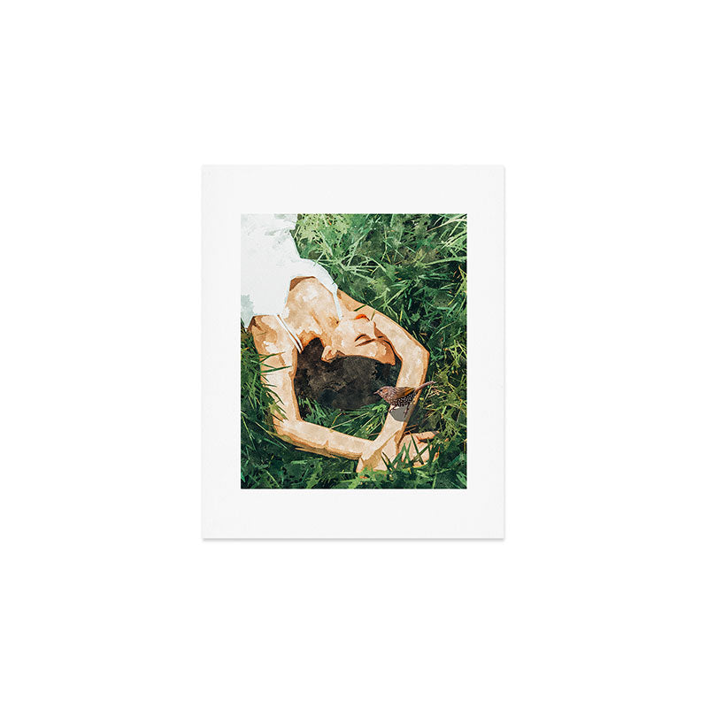 Jungle Nap Painting, Nature Illustration, Woman & Birds Portrait Art Print Gallery Image 1