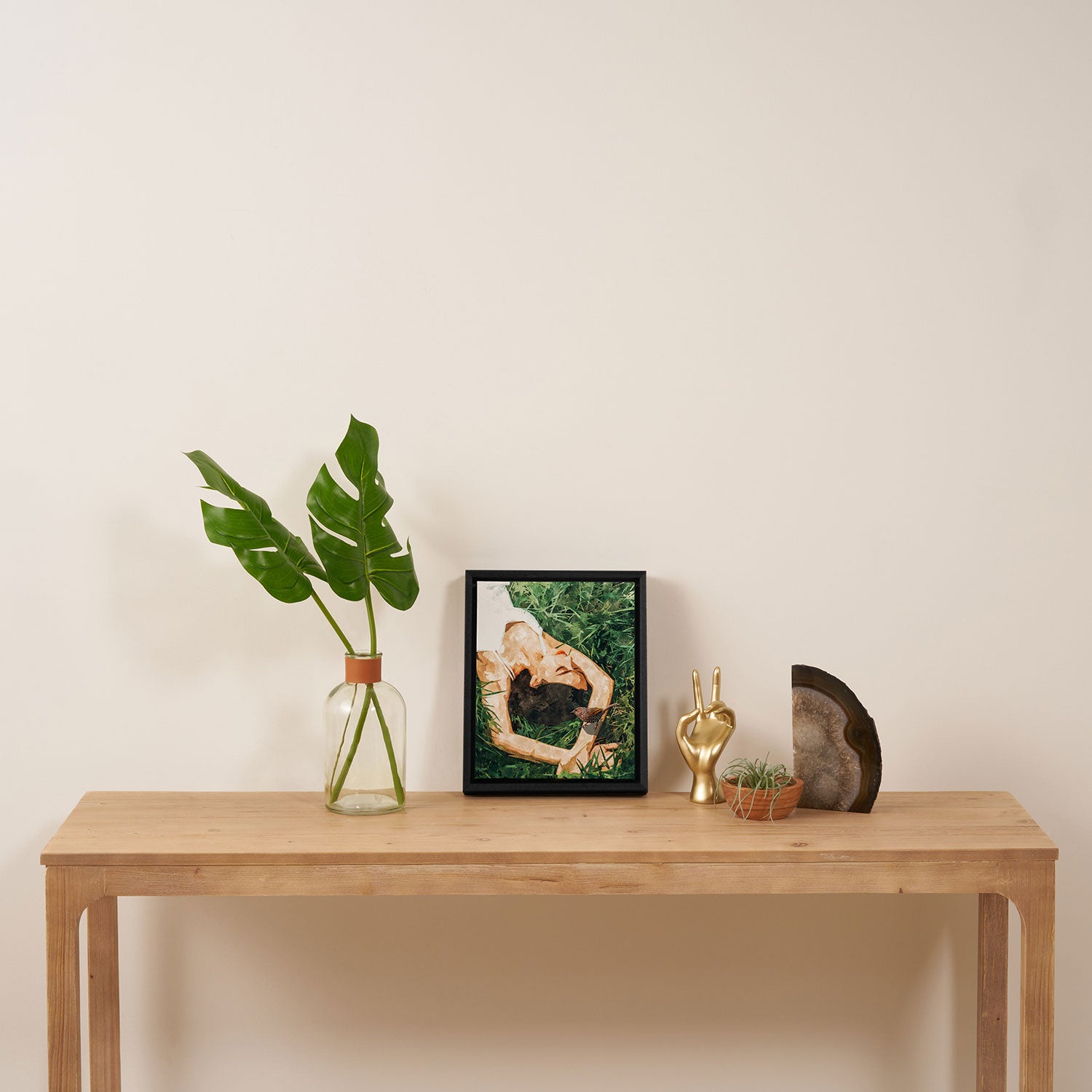 Jungle Nap Painting, Nature Illustration, Woman & Birds Portrait Framed Canvas Print Gallery Image 4
