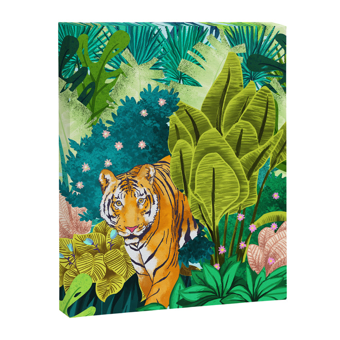 Jungle Tiger | Modern Bohemian Colorful Forest | Tropical Botanical Nature Watercolor Painting Canvas Print Gallery Image 1