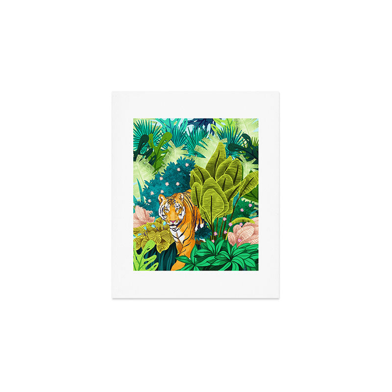 Jungle Tiger | Modern Bohemian Colorful Forest | Tropical Botanical Nature Watercolor Painting Art Print Gallery Image 1