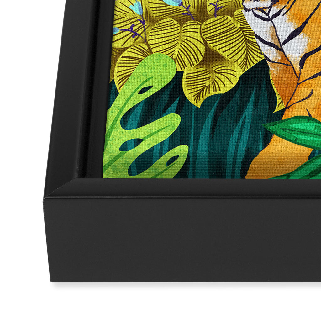 Jungle Tiger | Modern Bohemian Colorful Forest | Tropical Botanical Nature Watercolor Painting Framed Canvas Print Gallery Image 3