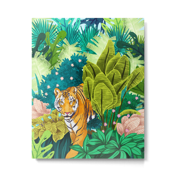 Jungle Tiger | Modern Bohemian Colorful Forest | Tropical Botanical Nature Watercolor Painting Metal Print Gallery Image 1
