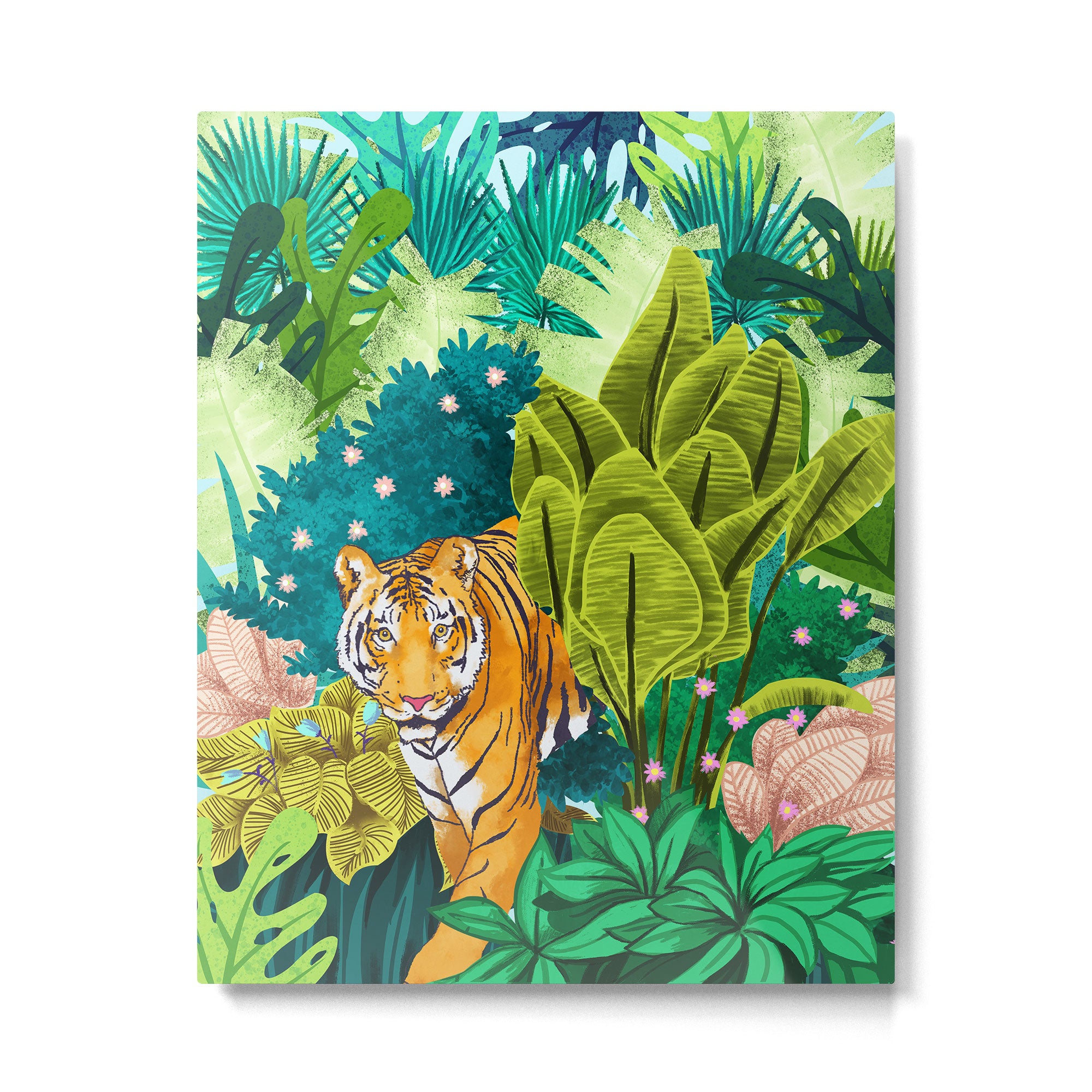 Jungle Tiger | Modern Bohemian Colorful Forest | Tropical Botanical Nature Watercolor Painting Metal Print Gallery Image 6