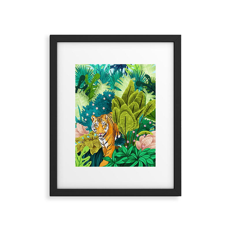 Jungle Tiger | Modern Bohemian Colorful Forest | Tropical Botanical Nature Watercolor Painting Framed Art Print Gallery Image 4