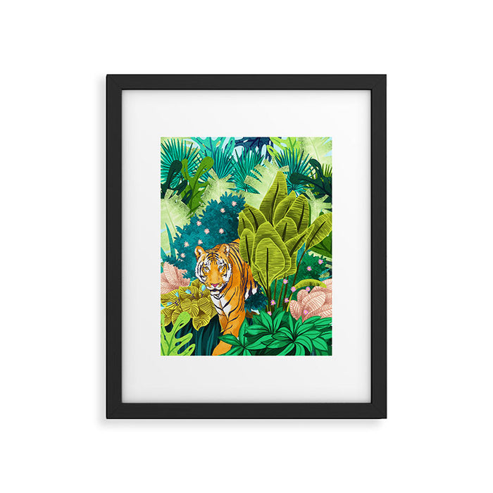 Jungle Tiger | Modern Bohemian Colorful Forest | Tropical Botanical Nature Watercolor Painting Framed Art Print Gallery Image 1
