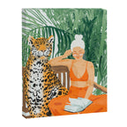 Jungle Vacay | Modern Bohemian Blonde Woman Tropical Travel | Leopard Wildlife Forest Reader Canvas Print Gallery Image 6