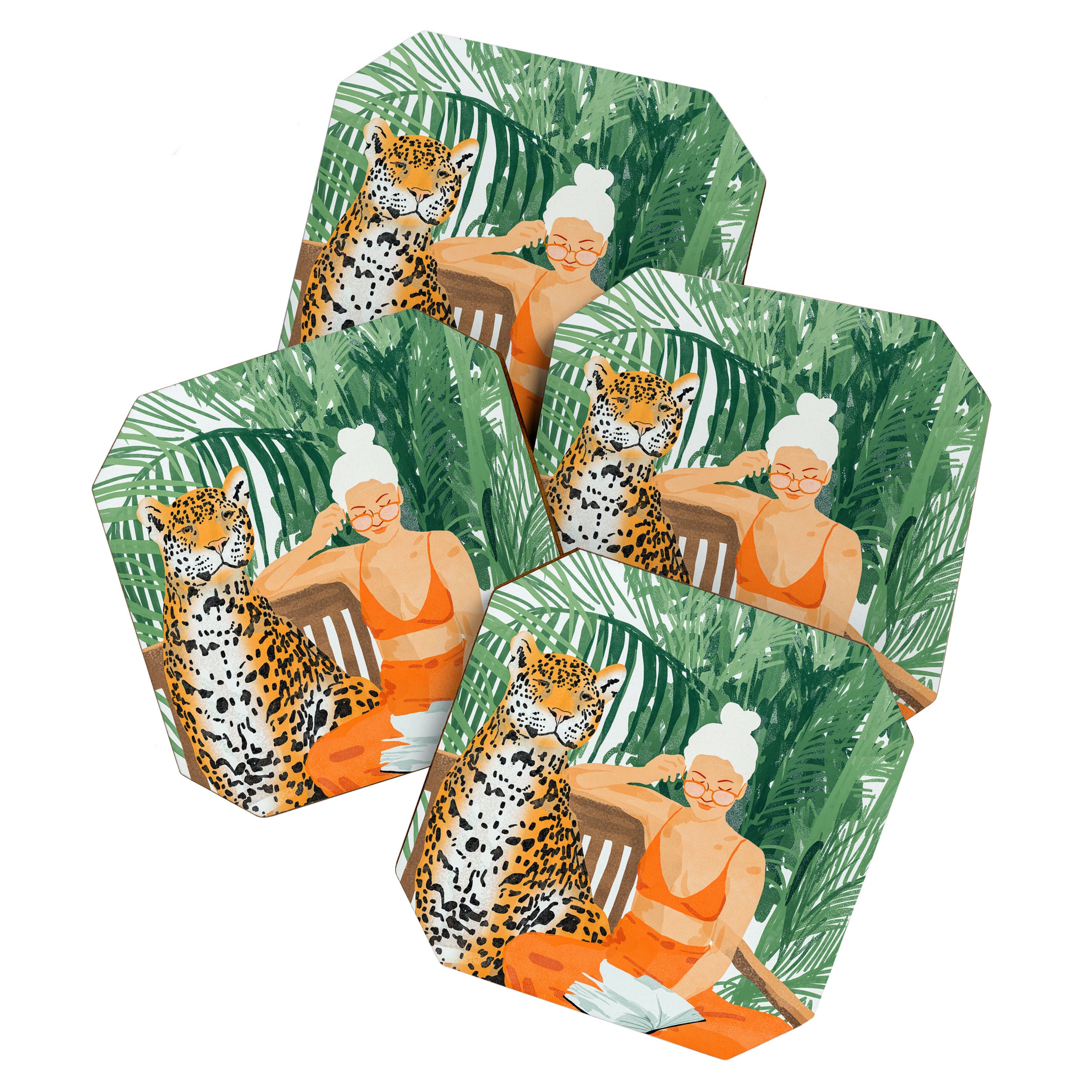 Jungle Vacay | Modern Bohemian Blonde Woman Tropical Travel | Leopard Wildlife Forest Reader Coaster Gallery Image 1
