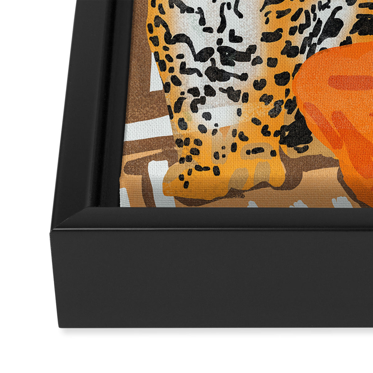 Jungle Vacay | Modern Bohemian Blonde Woman Tropical Travel | Leopard Wildlife Forest Reader Framed Canvas Print Gallery Image 3