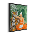 Jungle Vacay | Modern Bohemian Blonde Woman Tropical Travel | Leopard Wildlife Forest Reader Framed Canvas Print Gallery Image 2