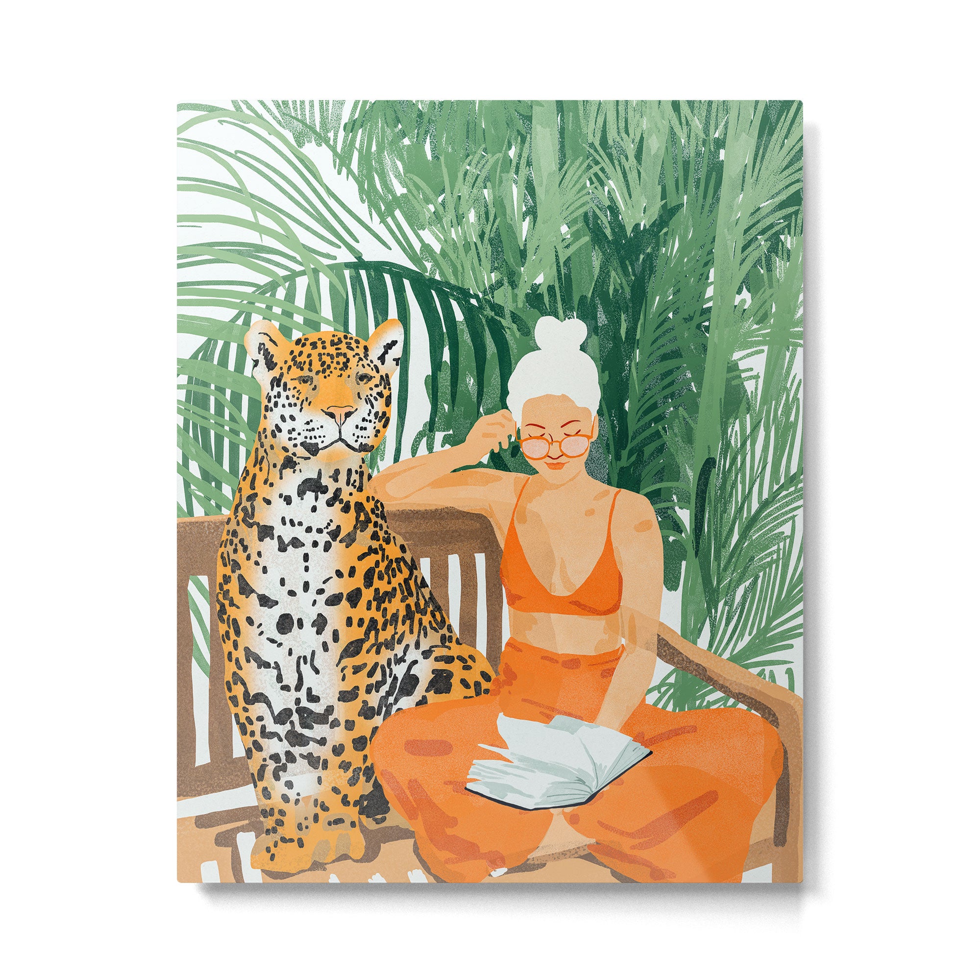 Jungle Vacay | Modern Bohemian Blonde Woman Tropical Travel | Leopard Wildlife Forest Reader Metal Print Gallery Image 4