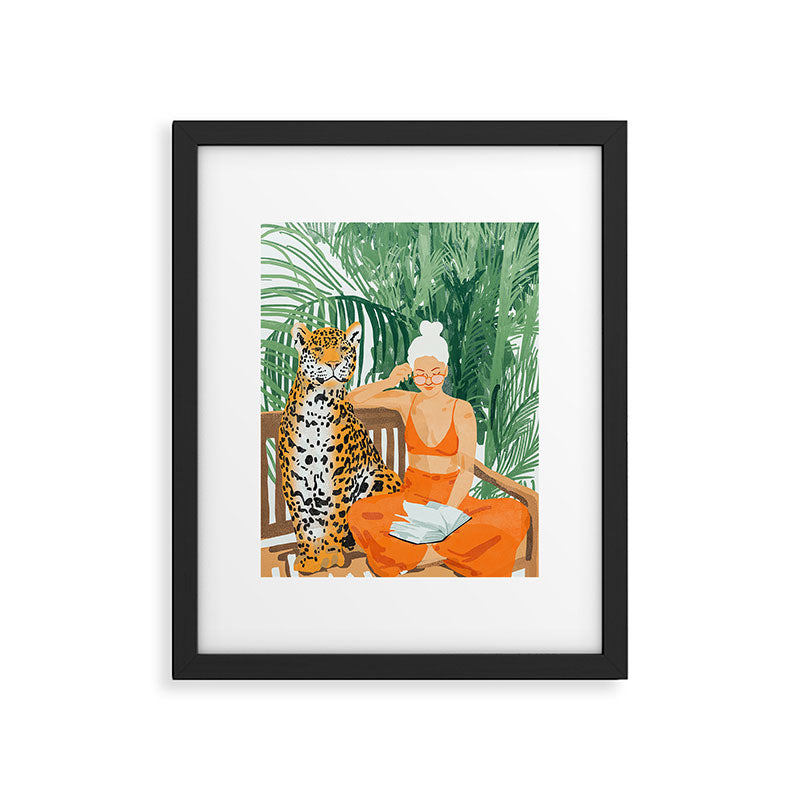 Jungle Vacay | Modern Bohemian Blonde Woman Tropical Travel | Leopard Wildlife Forest Reader Framed Art Print Gallery Image 4