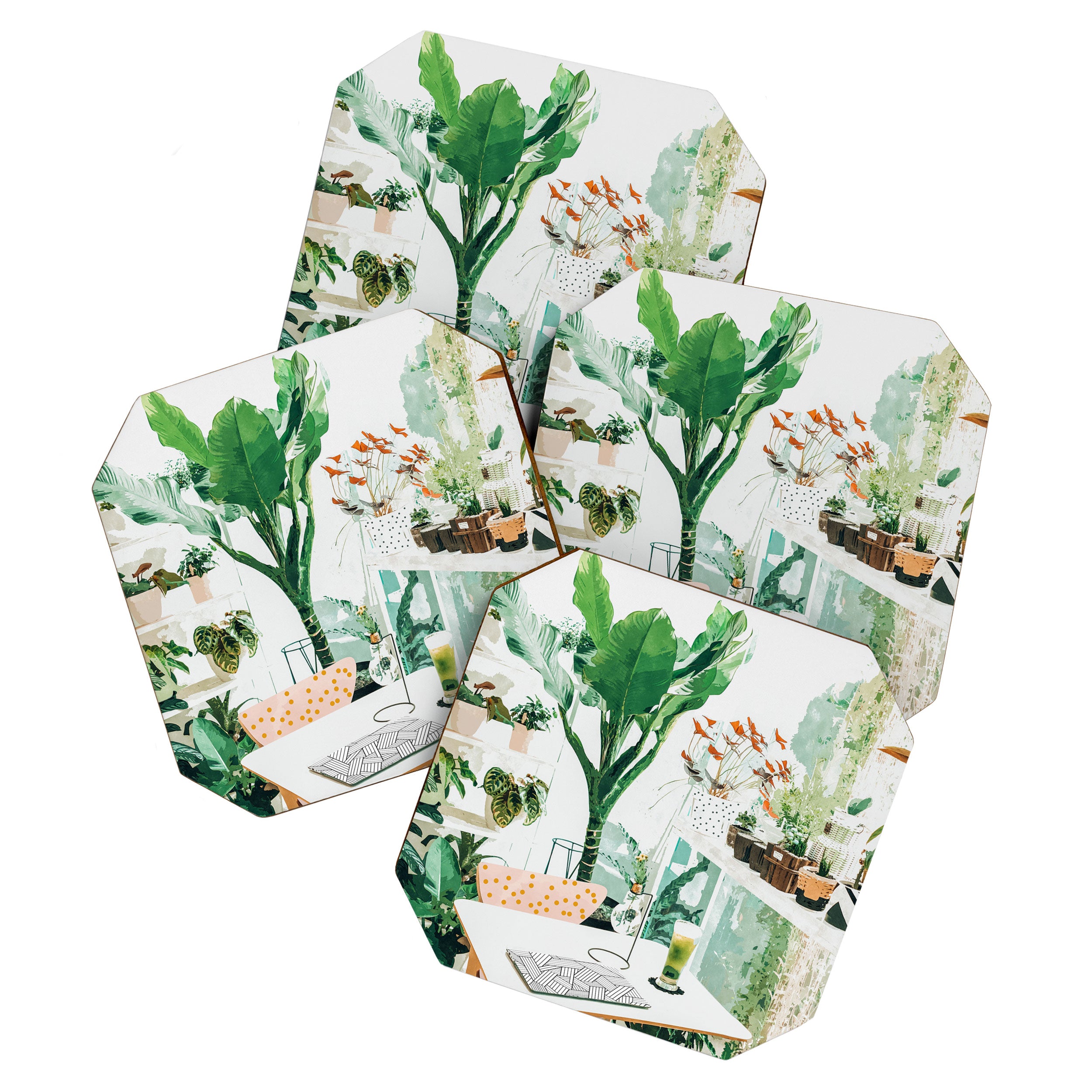 Junglow, Urban Jungle Botanical Home decor, Tropical Plants Interior Design Plant Lady Painting Coaster Gallery Image 1