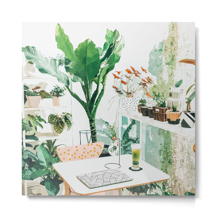 Junglow, Urban Jungle Botanical Home decor, Tropical Plants Interior Design Plant Lady Painting Metal Print Gallery Image 1