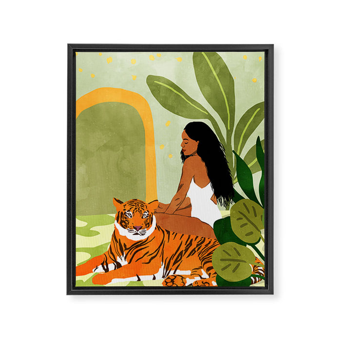 Just You & Me | Tiger Urban Jungle Friendship | Wild Cat Bohemian Black Woman with Pet  Framed Canvas Print Gallery Image 1