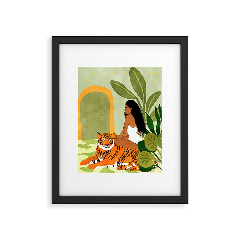 Just You & Me | Tiger Urban Jungle Friendship | Wild Cat Bohemian Black Woman with Pet  Framed Art Print Gallery Image 5