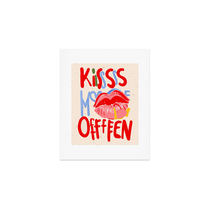 Kiss More Often, Typography Quote Saying Fun Words, Eclectic Bohemian Contemporary Passion Love, Make Out Illustration Painting  Art Print Gallery Image 1