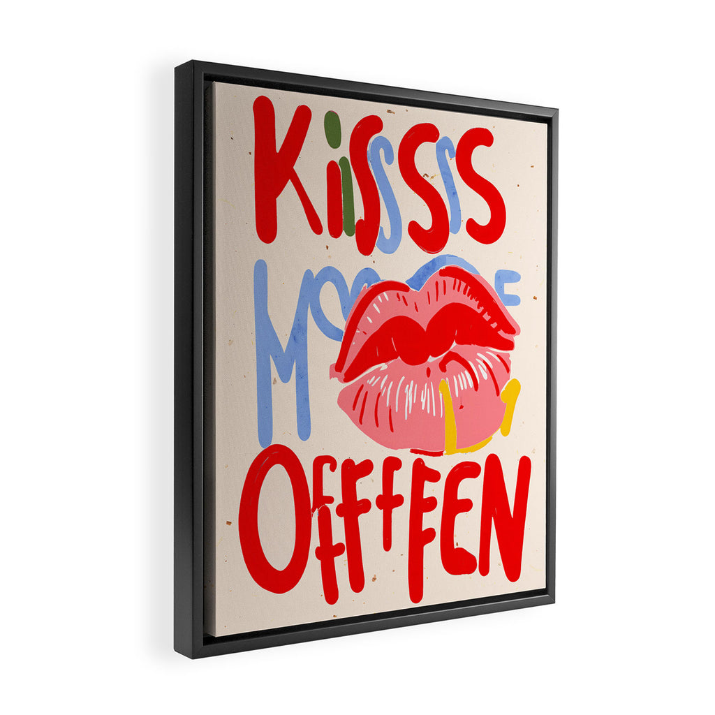 Kiss More Often, Typography Quote Saying Fun Words, Eclectic Bohemian Contemporary Passion Love, Make Out Illustration Painting  Framed Canvas Print Gallery Image 2