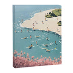 Last Summer, Beach Vibes Tropical Nature Landscape, Pastel Subdued Painting Scenic Travel, People Swim Surf Waves Illustration Canvas Print Gallery Image 6