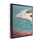 Last Summer, Beach Vibes Tropical Nature Landscape, Pastel Subdued Painting Scenic Travel, People Swim Surf Waves Illustration Framed Canvas Print Gallery Image 2