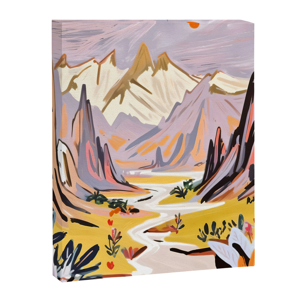 Lavender Mountains, Romantic Scenic Landscape Nature, Travel Summer Painting, Bohemian Colorful Hills Adventure Sunset Canvas Print Gallery Image 6
