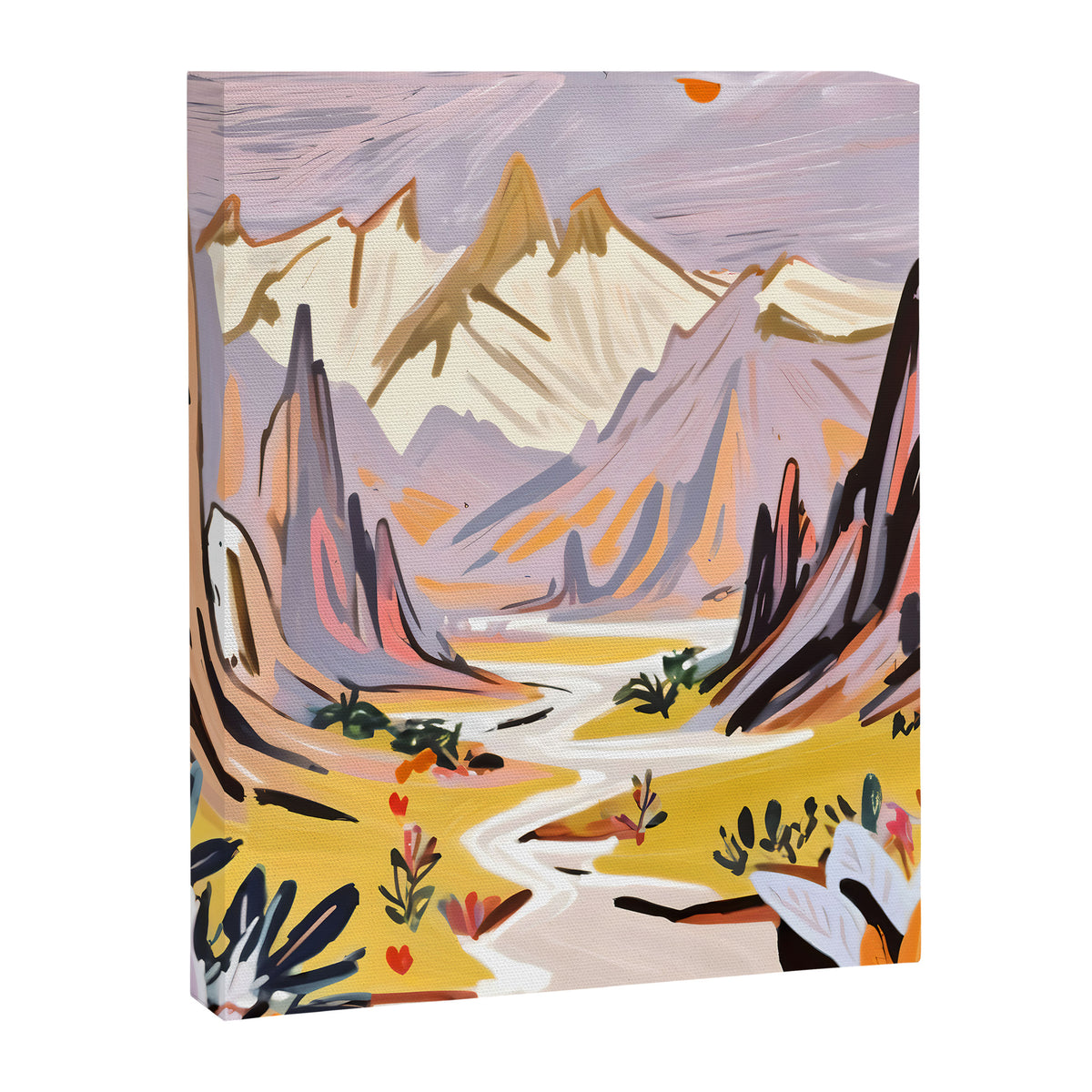 Lavender Mountains, Romantic Scenic Landscape Nature, Travel Summer Painting, Bohemian Colorful Hills Adventure Sunset Canvas Print Gallery Image 6