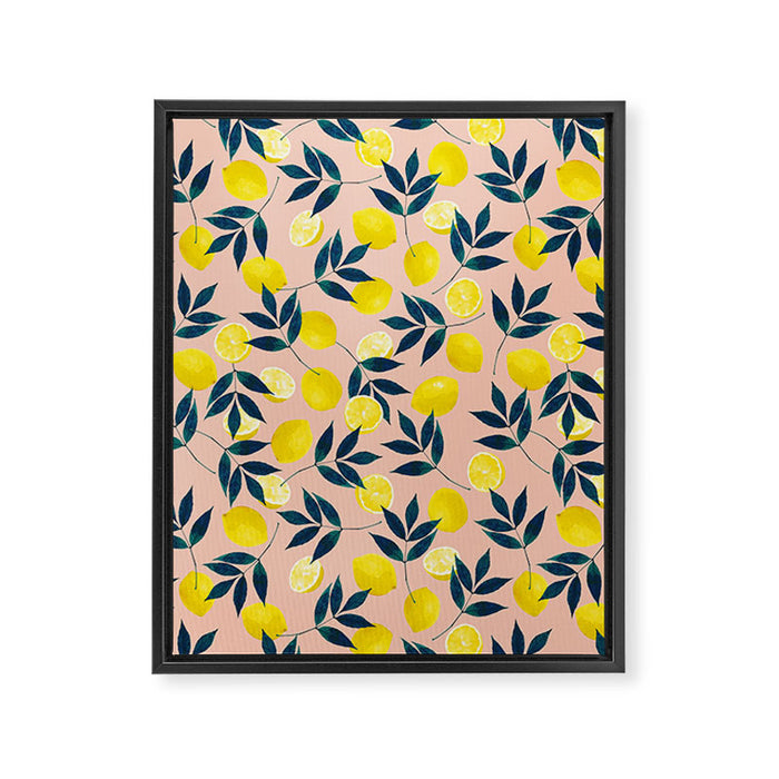 Lemon Goodness, Botanical Nature Forest Illustration, Bohemian Blush Colorful Painting Framed Canvas Print Gallery Image 1